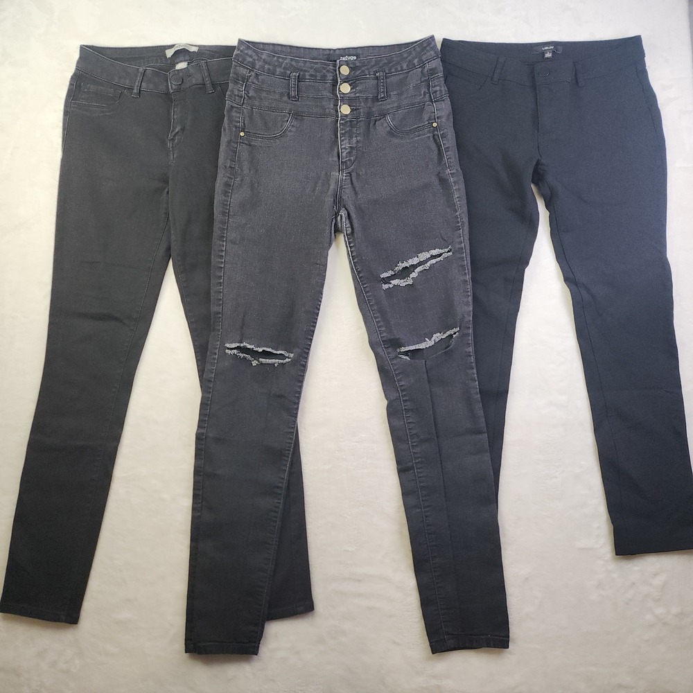 Emo Scene Skinny Jeans Lot of 3 26 Waist Black Distressed Mid Rise Stretchy Punk